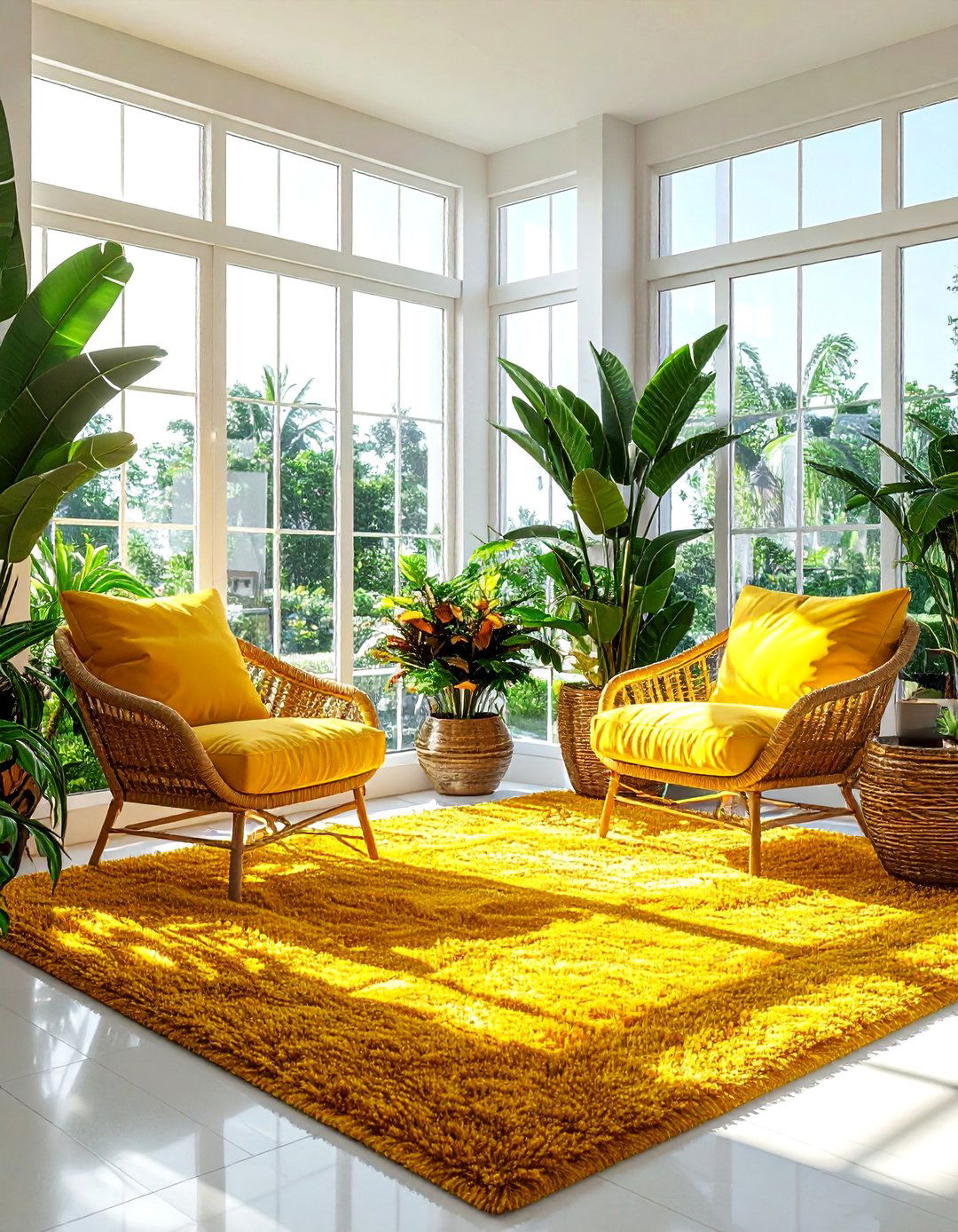 Mustard Yellow Shag Rug Sunroom - 30 shag rug ideas