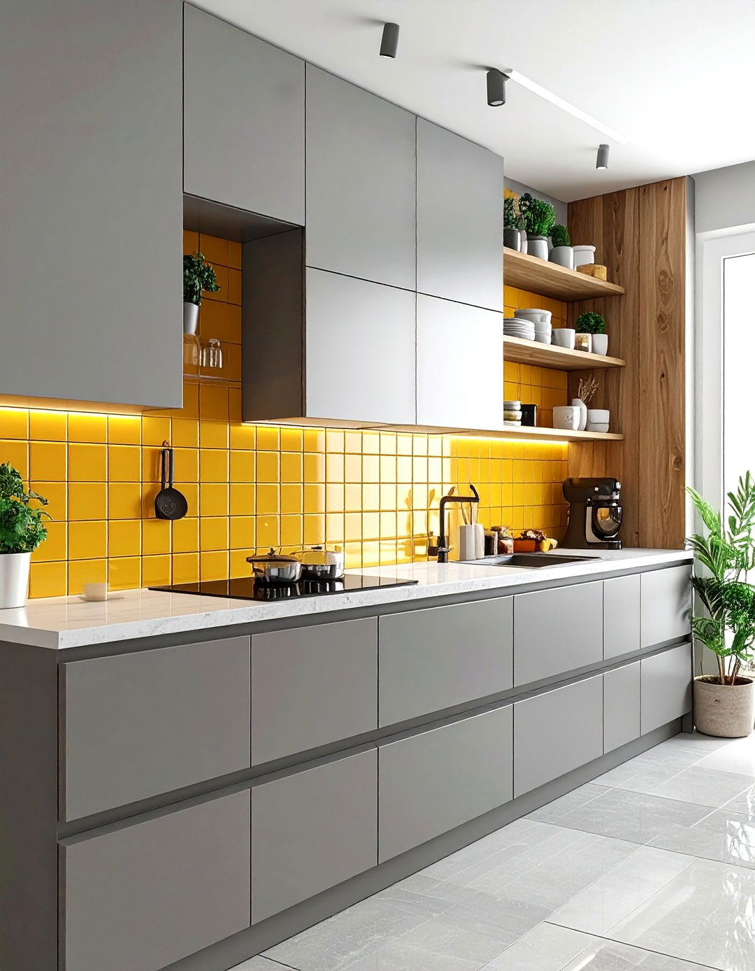 Mustard Yellow Tile - 30 stacked tile kitchen backsplash ideas