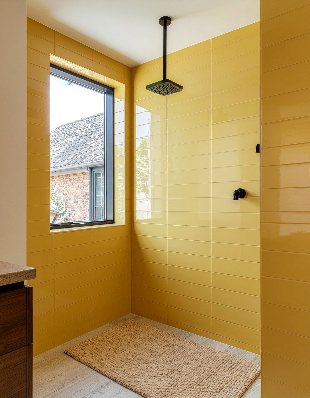 Mustard Yellow Vertical Stack Tile Bathroom - 30 mustard bathroom ideas