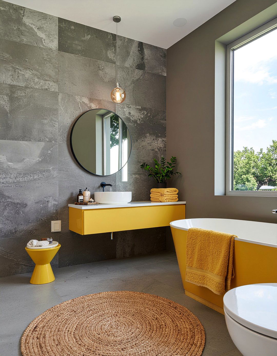 Mustard Yellow and Charcoal Bathroom - 30 mustard bathroom ideas
