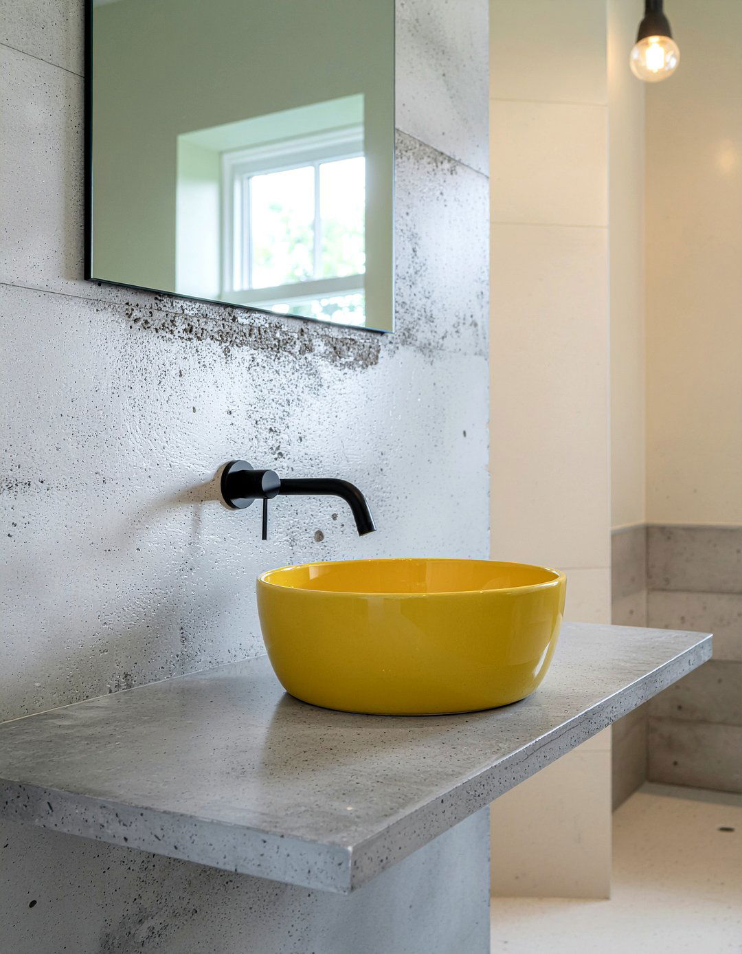 Mustard Yellow and Concrete Bathroom - 30 mustard bathroom ideas