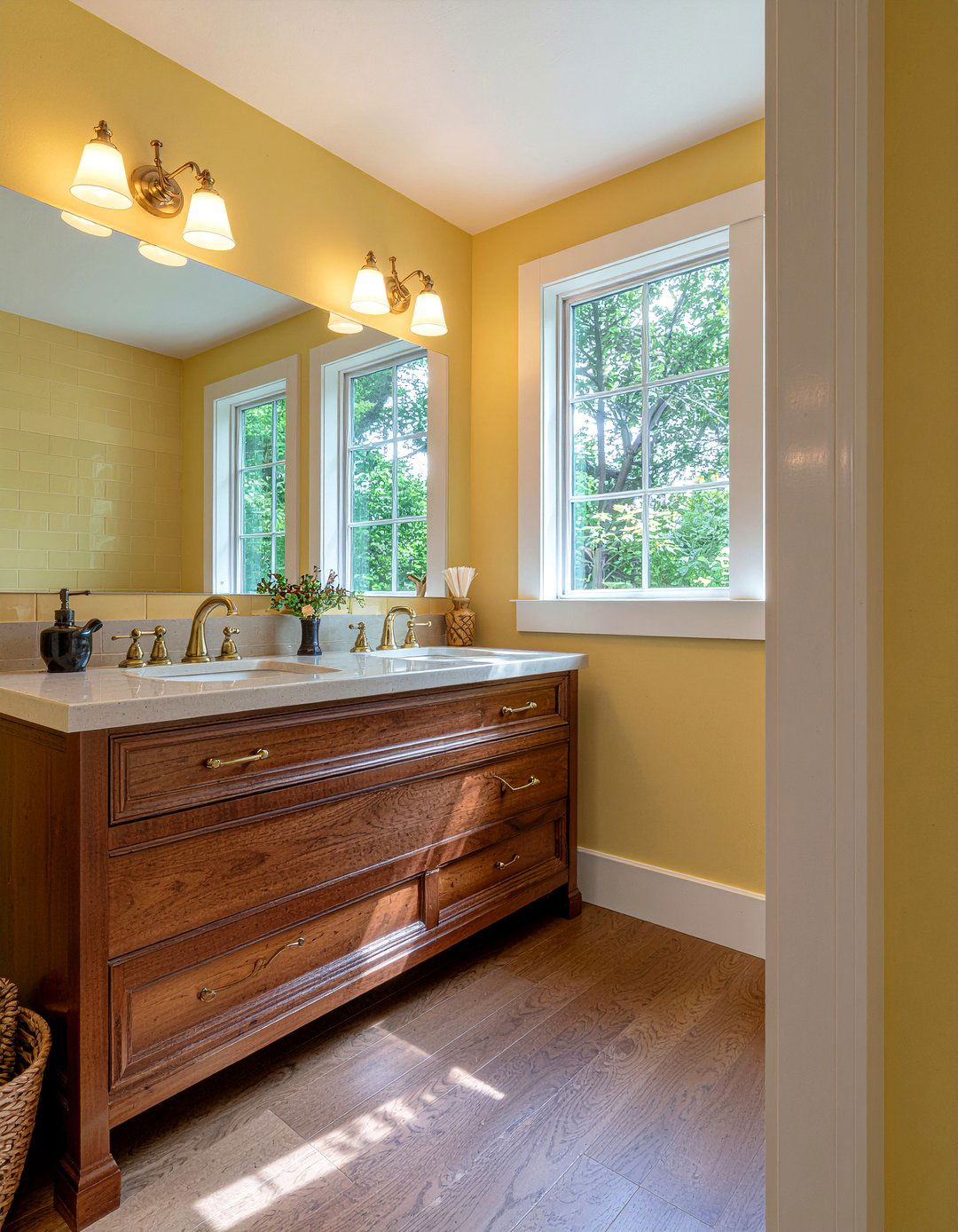 Mustard Yellow and Dark Wood Bathroom - 30 mustard bathroom ideas