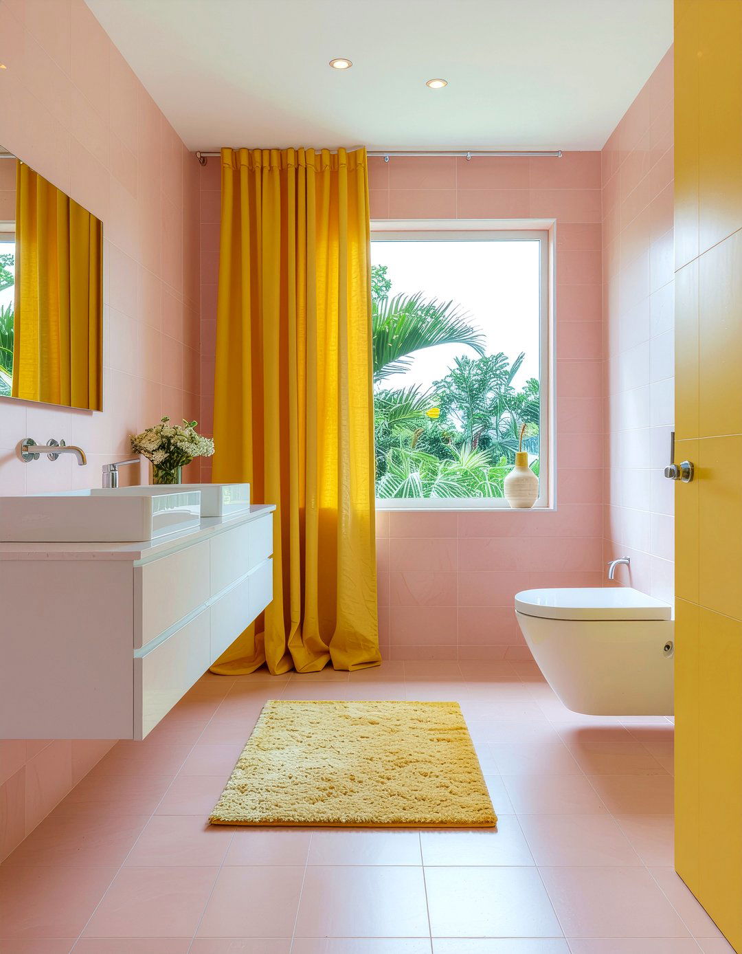 Mustard Yellow and Pink Bathroom - 30 mustard bathroom ideas