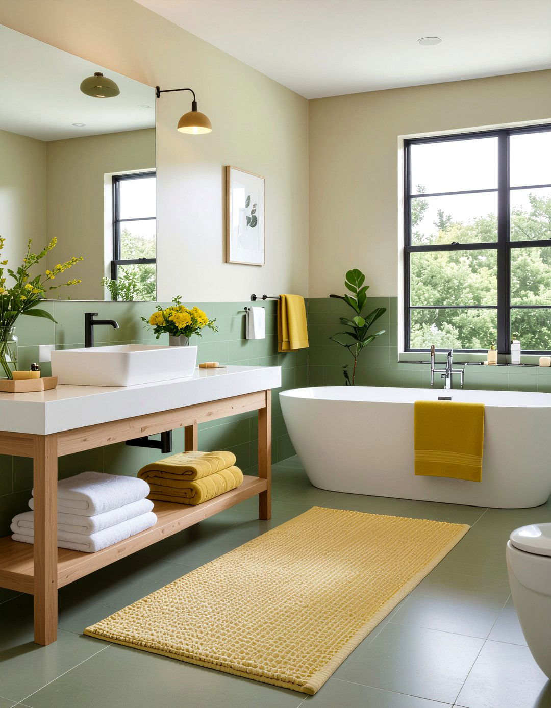 Mustard Yellow and Sage Green Bathroom - 30 mustard bathroom ideas