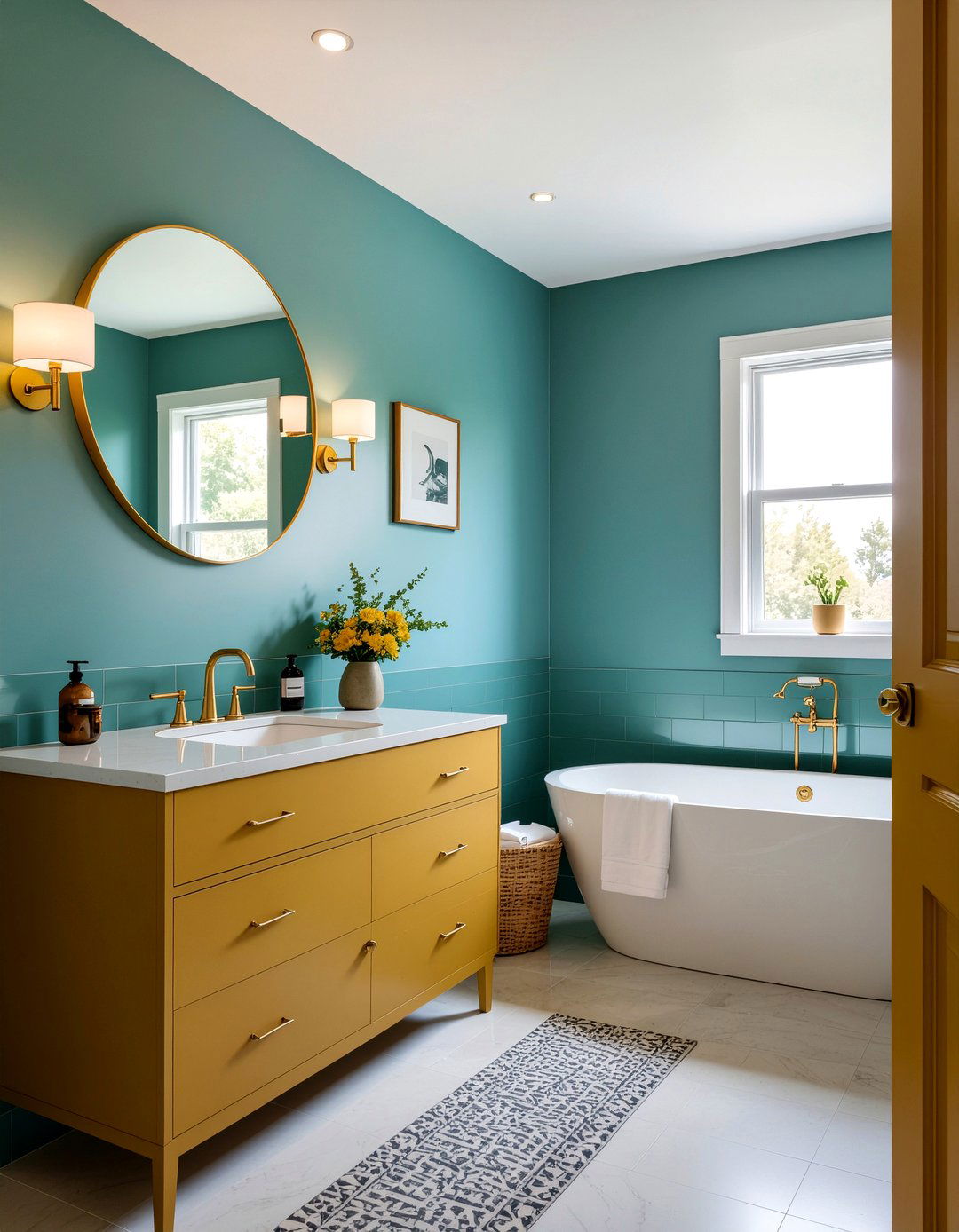 Mustard Yellow and Teal Bathroom - 30 mustard bathroom ideas