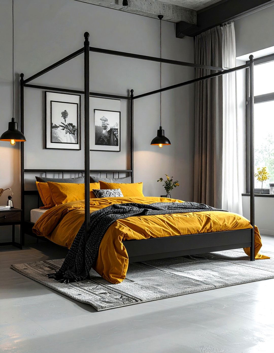 Mustard and black bedroom - 30 mustard bedroom ideas