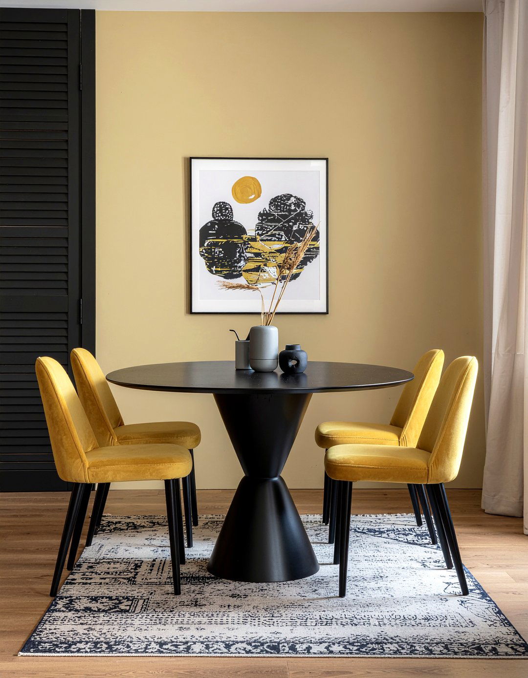 Mustard and black dining room - 30 mustard dining room ideas