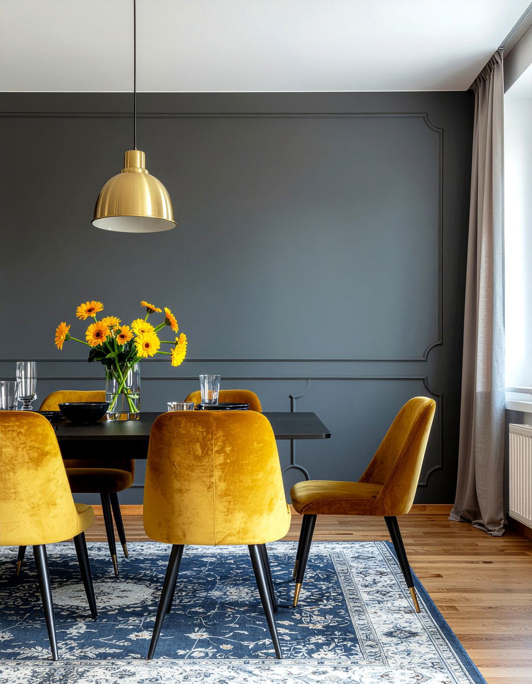 Mustard and charcoal dining room - 30 mustard dining room ideas