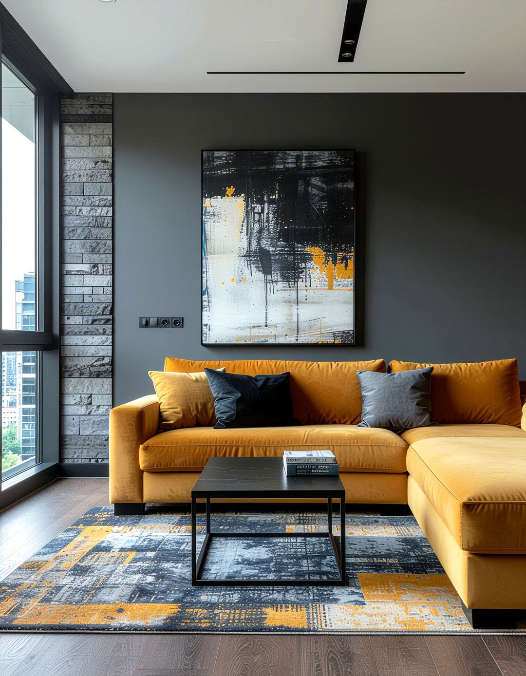 Mustard and charcoal living room - 30 mustard living room ideas