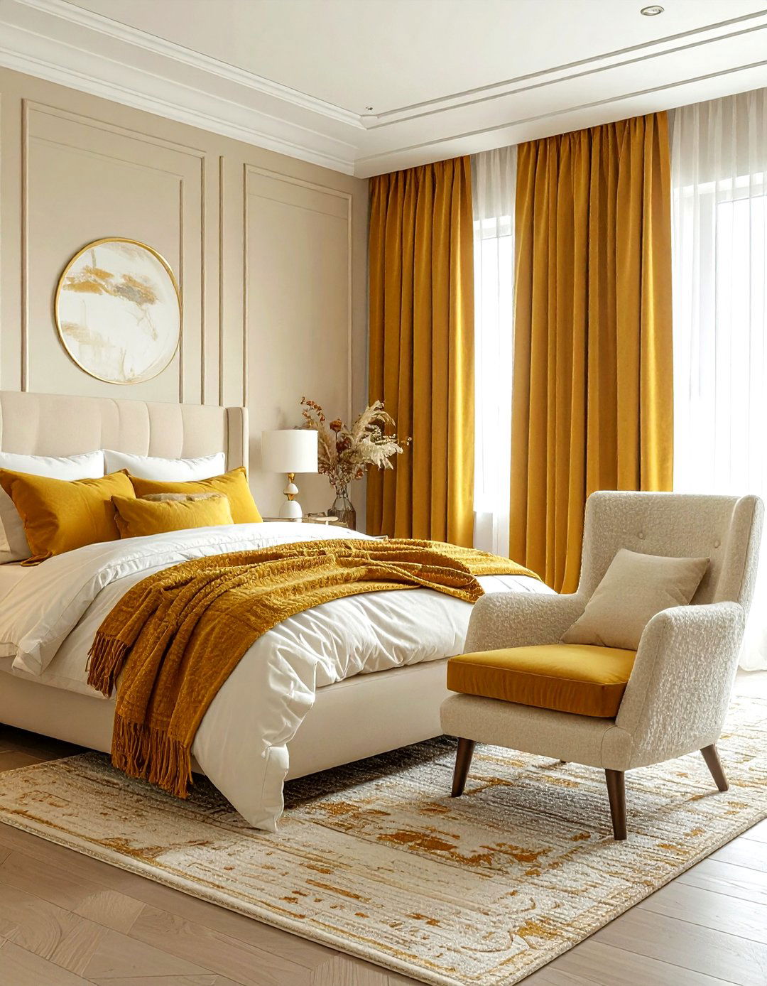 Mustard and cream bedroom - 30 mustard bedroom ideas