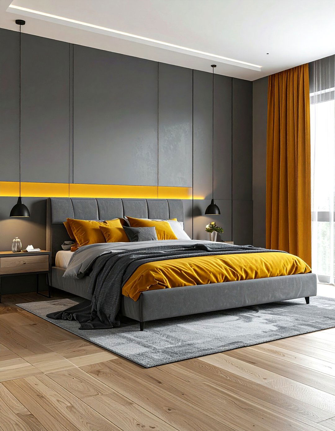 Mustard and grey bedroom - 30 mustard bedroom ideas