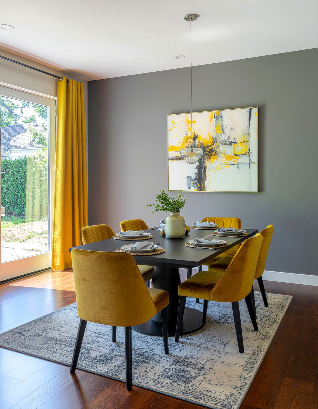 Mustard and grey dining room - 30 mustard dining room ideas