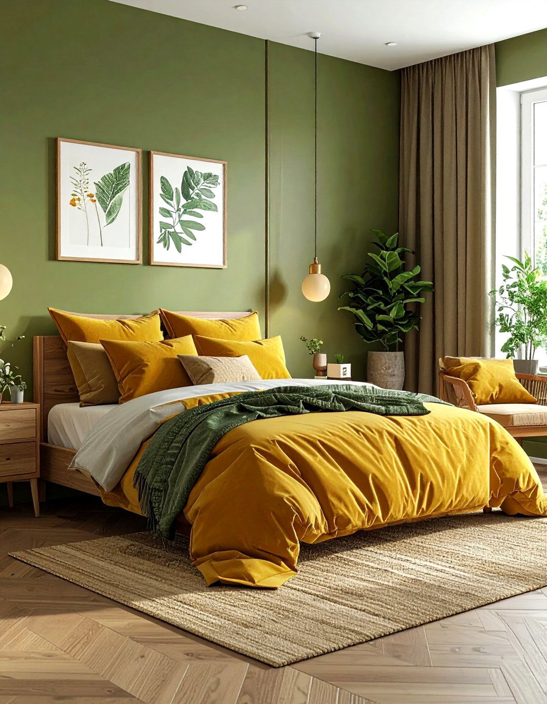 Mustard and olive green bedroom - 30 mustard bedroom ideas