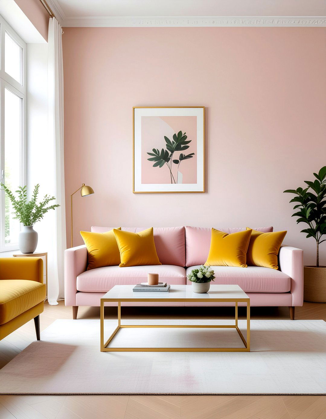 Mustard and pink living room - 30 mustard living room ideas