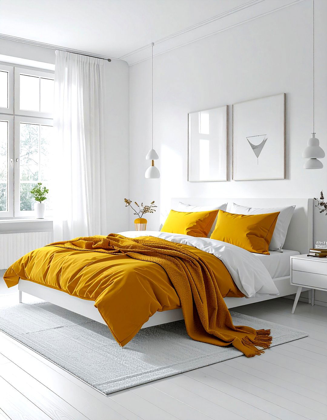 Mustard and white bedroom - 30 mustard bedroom ideas