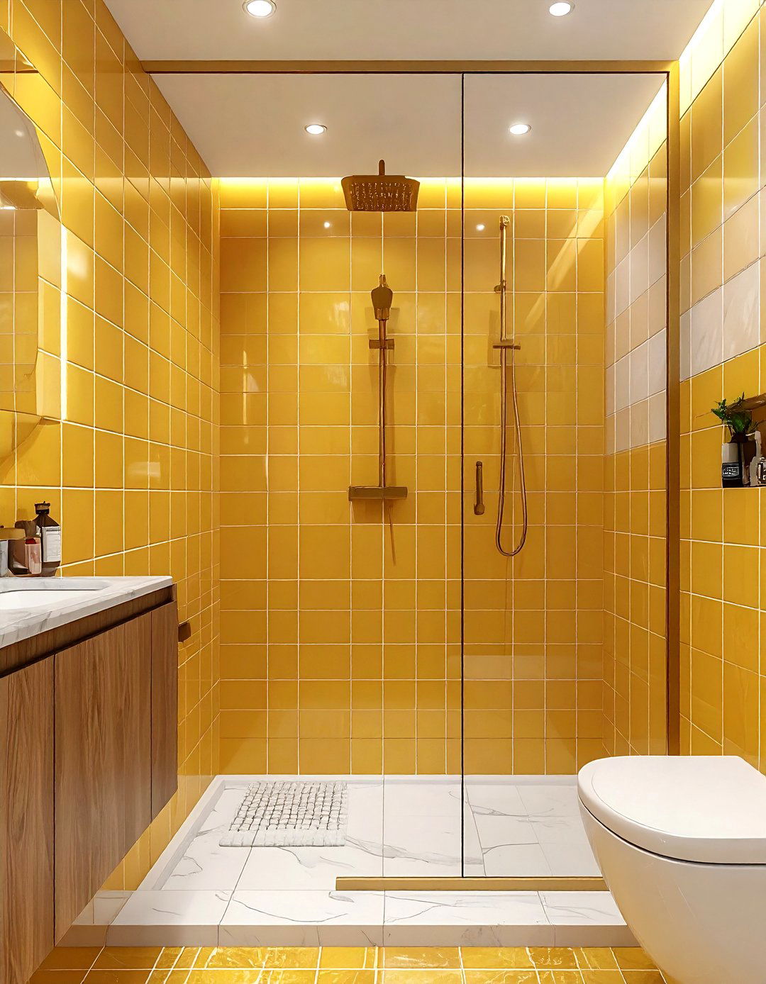 Mustard bathroom tiles - 30 mustard decor ideas