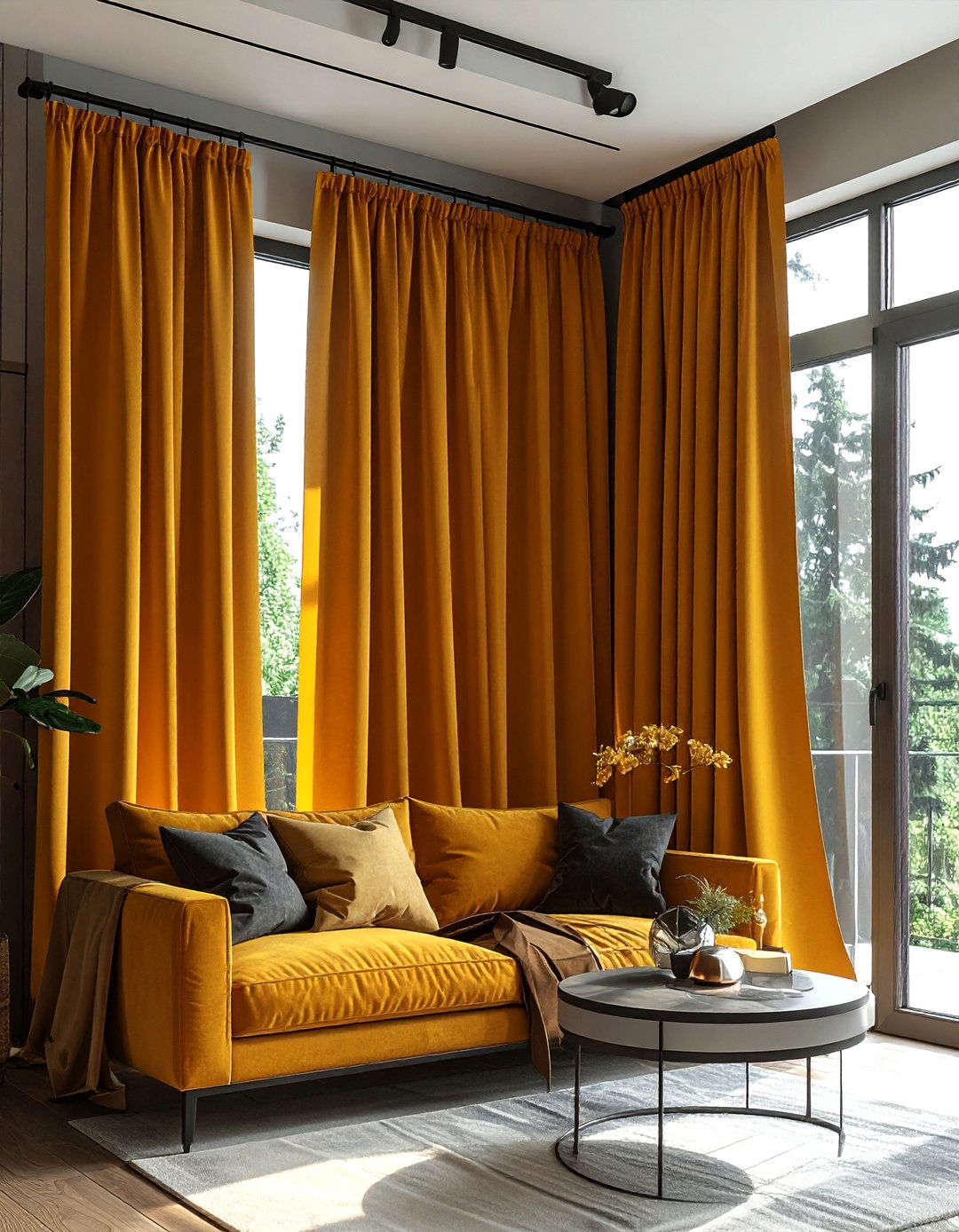 Mustard blackout curtains - 30 mustard decor ideas