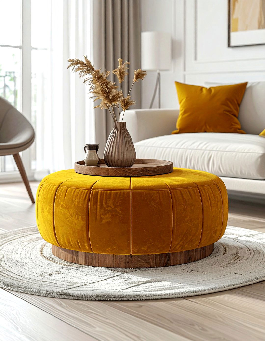 Mustard ottoman stool - 30 mustard decor ideas