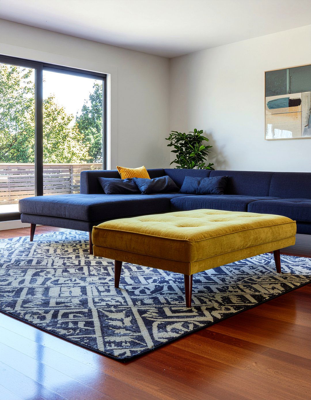 Mustard velvet ottoman - 30 living room velvet ottoman ideas