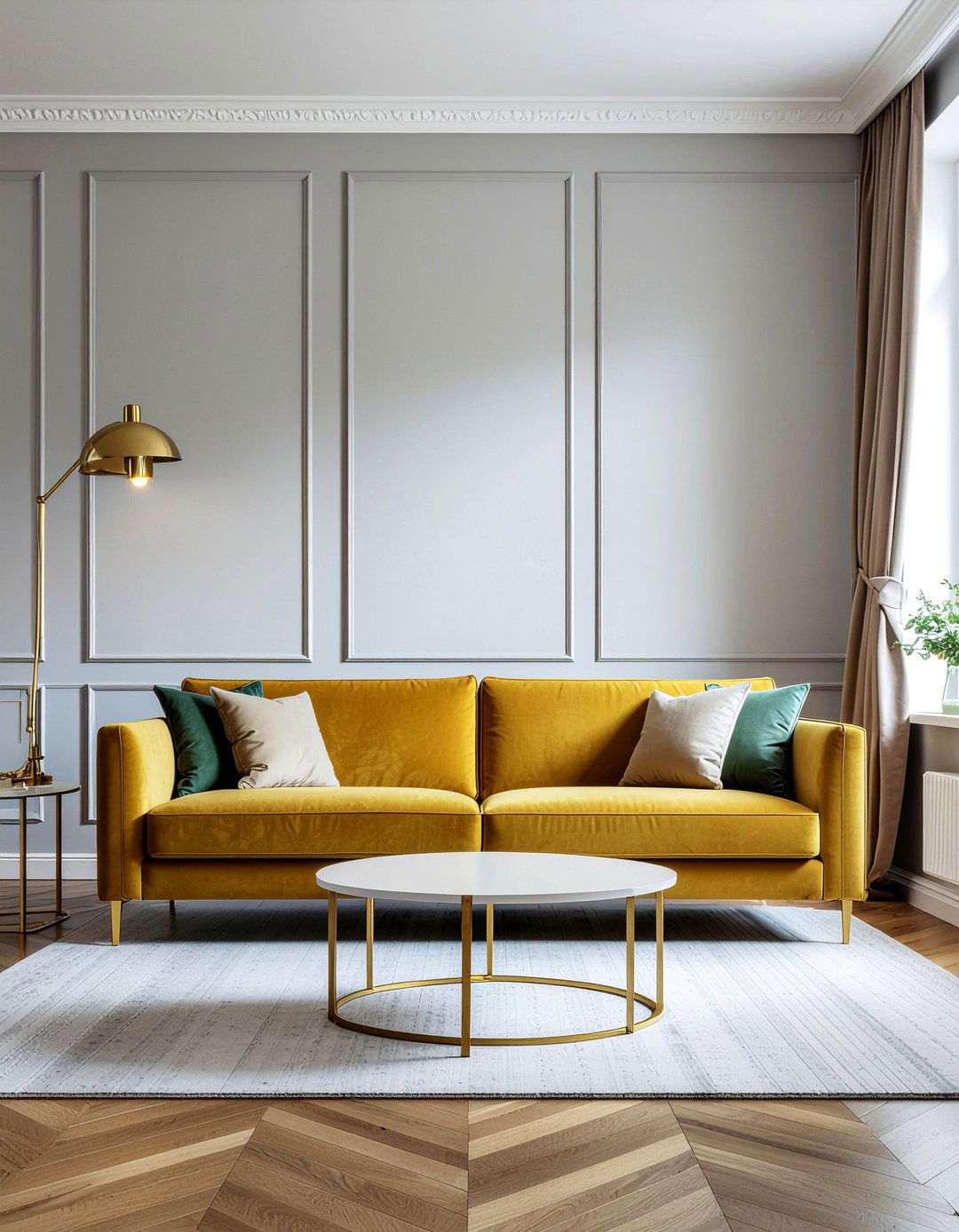 Mustard velvet sofa - 30 mustard living room ideas