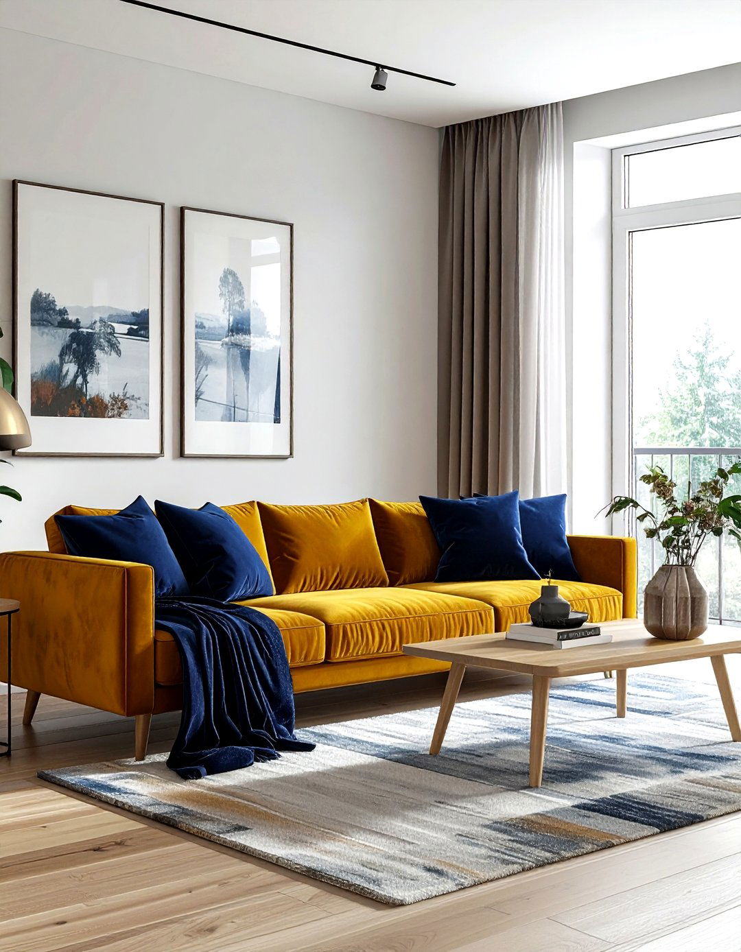 Mustard velvet sofa - 30 mustard decor ideas