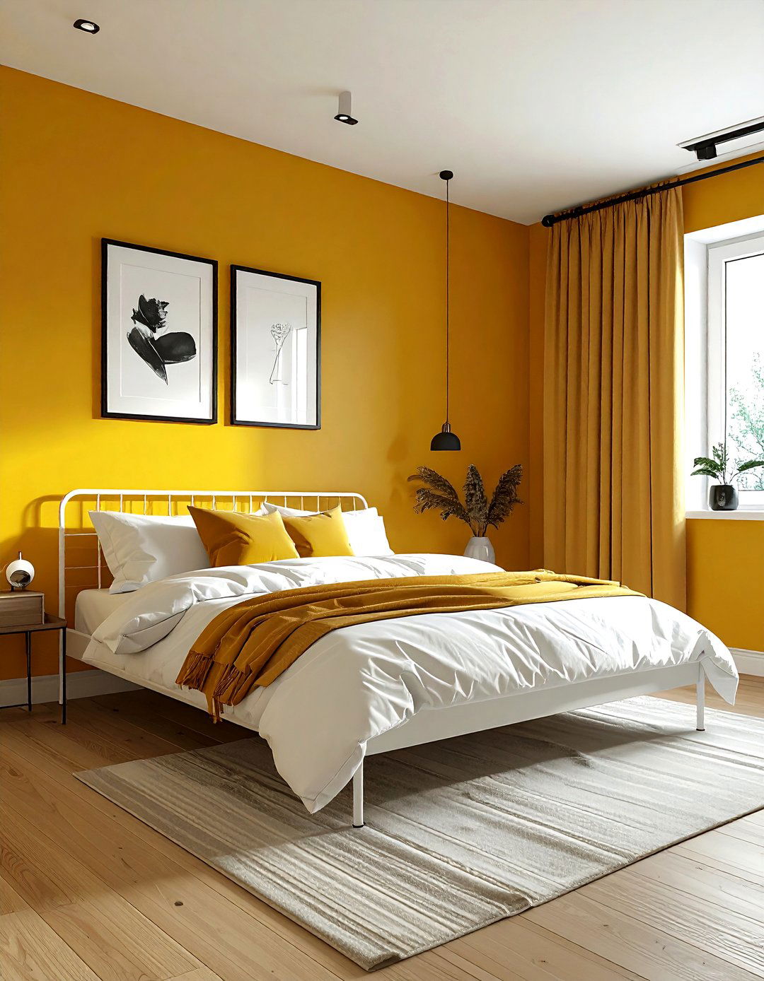 Mustard yellow accent wall - 30 mustard bedroom ideas