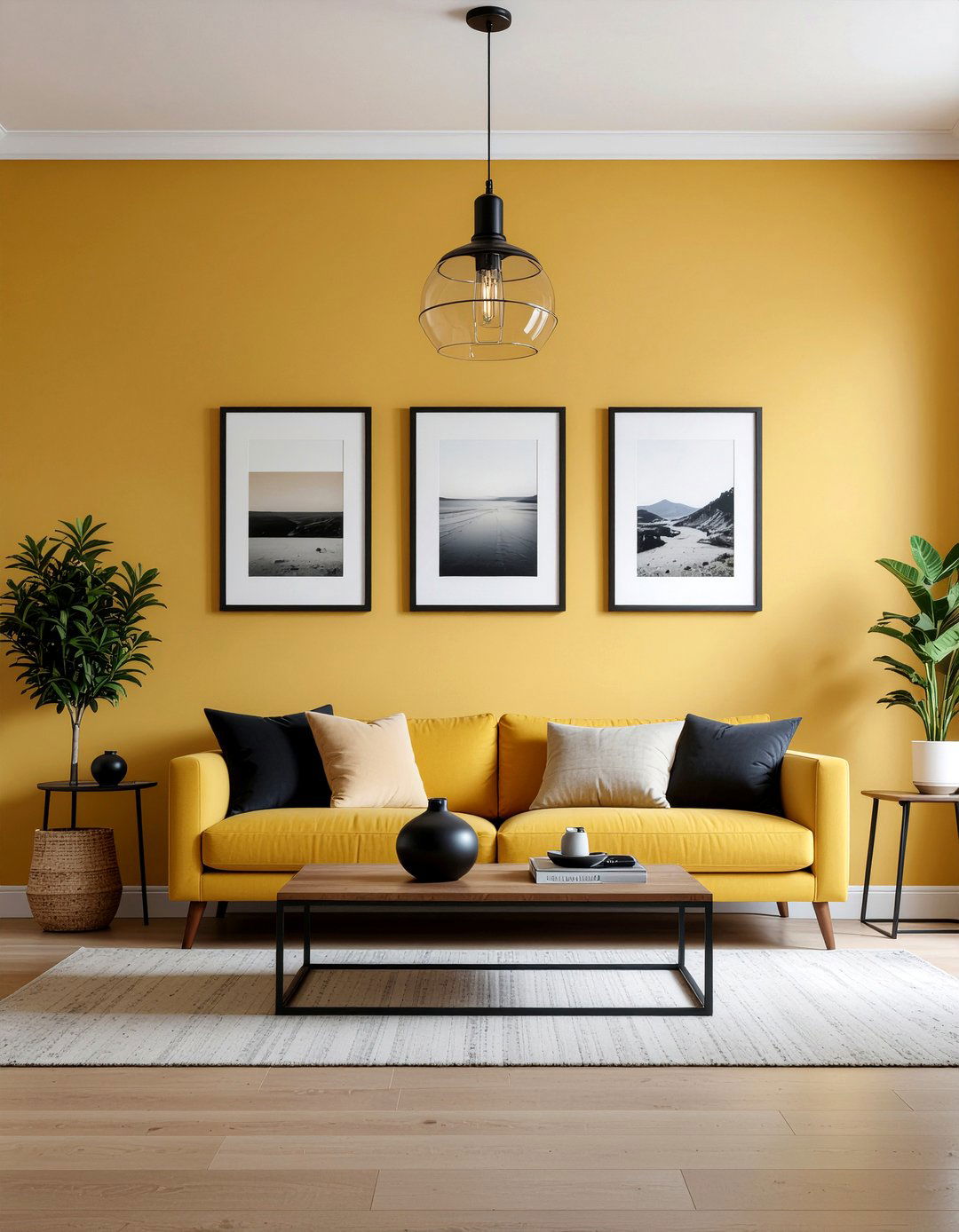 Mustard yellow accent wall - 30 mustard living room ideas