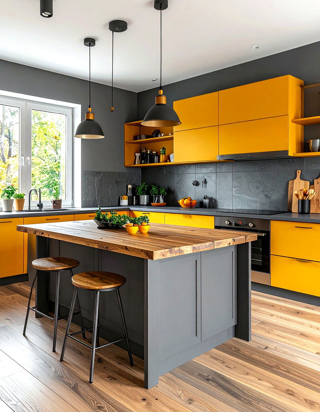 Mustard yellow and slate gray kitchen - 30 gray and yellow kitchen ideas