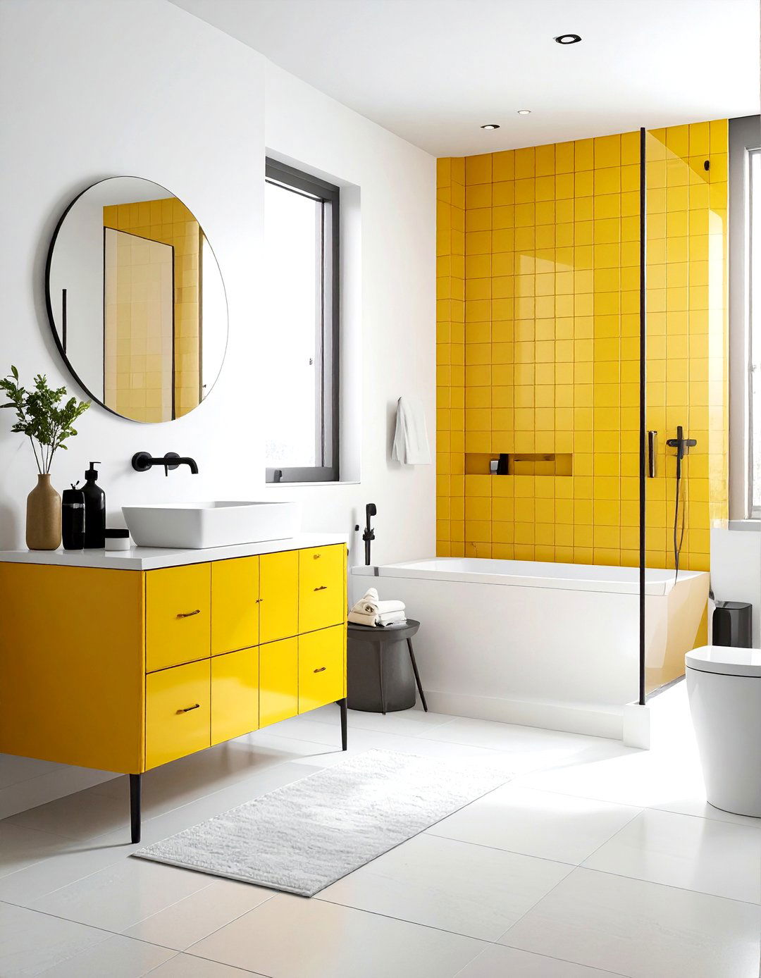Mustard yellow and white bathroom - 30 two-tone bathroom ideas