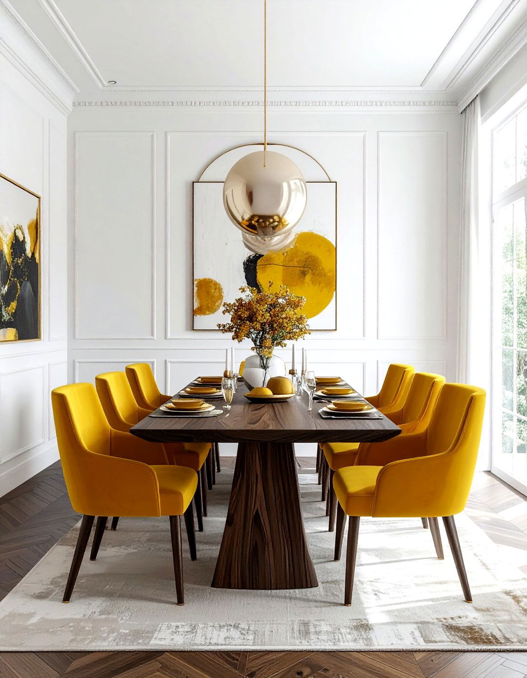 Mustard yellow and white dining room - 30 yellow and white dining room ideas