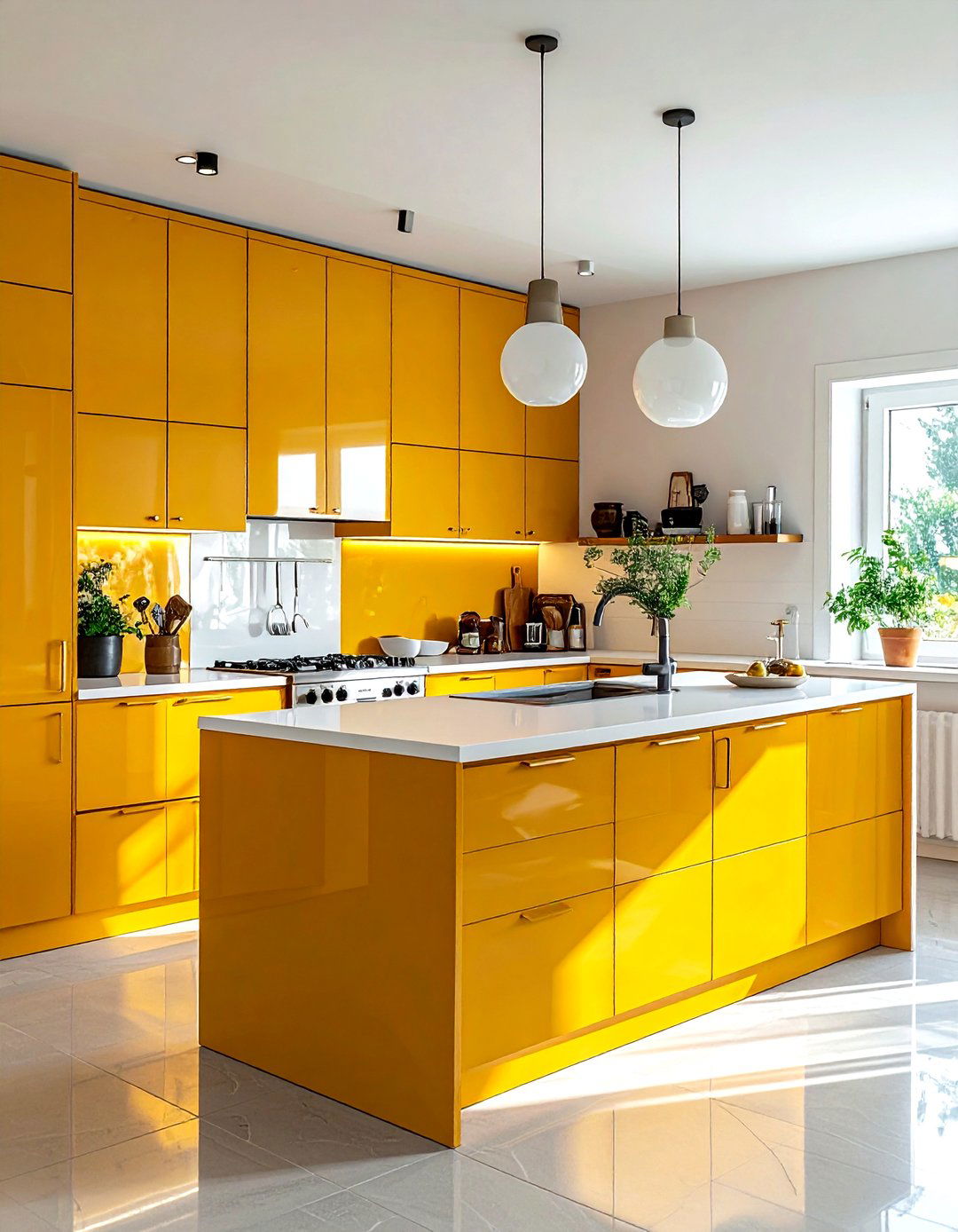 Mustard yellow and white kitchen - 30 two-tone cabinet kitchen ideas