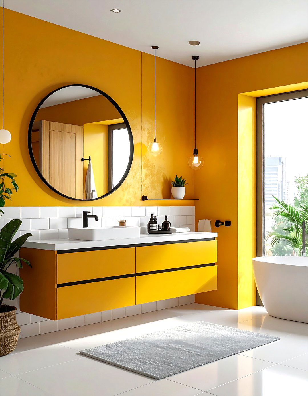 Mustard yellow bathroom - 30 yellow and white bathroom ideas