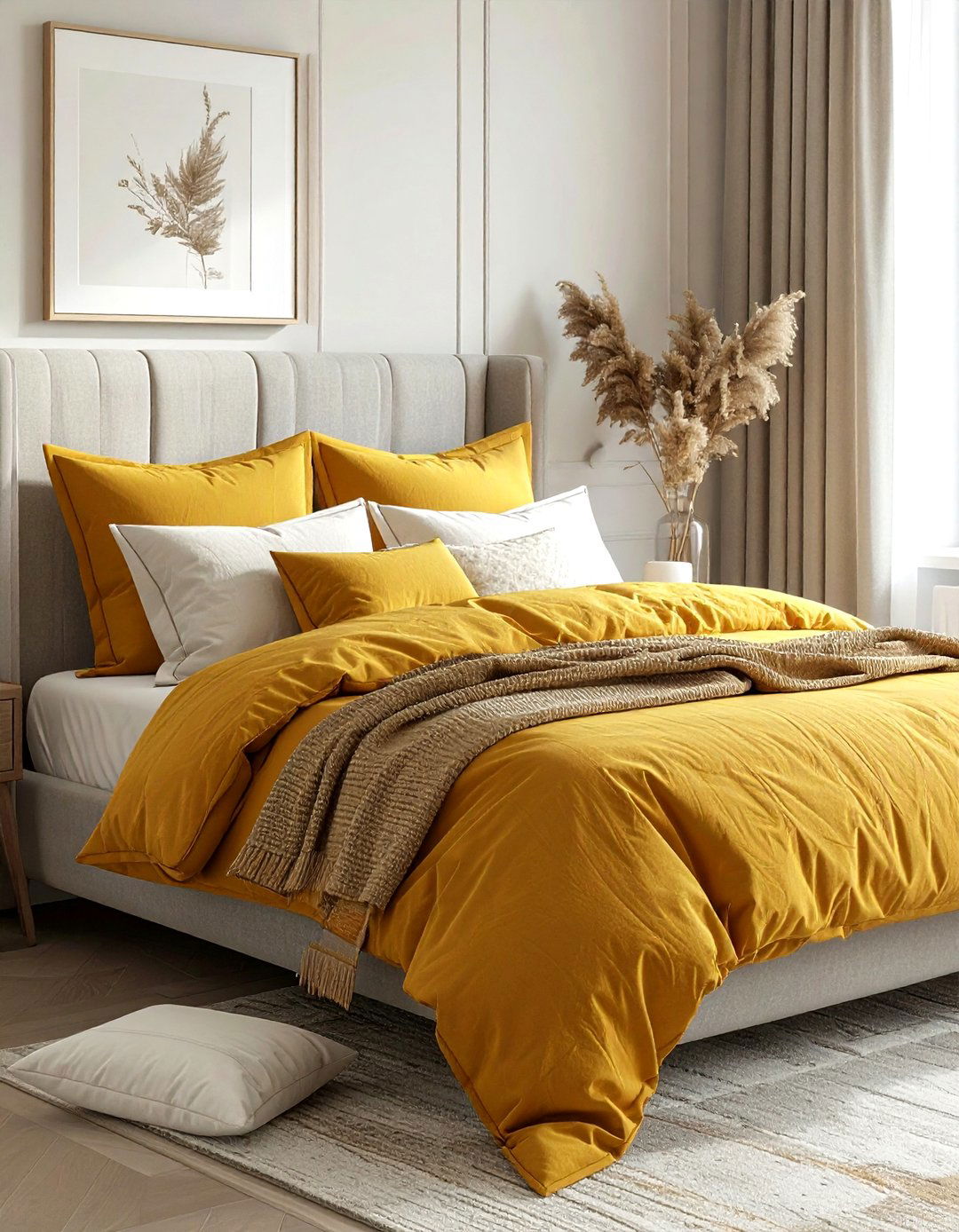 Mustard yellow bedding - 30 mustard bedroom ideas