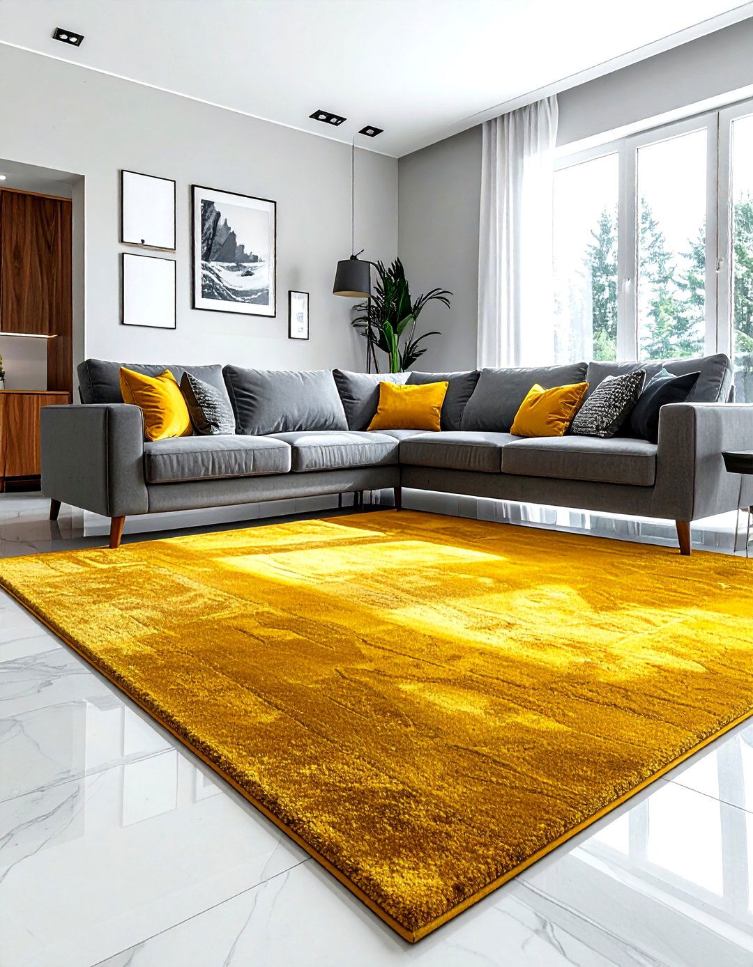Mustard yellow carpet - 30 living room carpet ideas