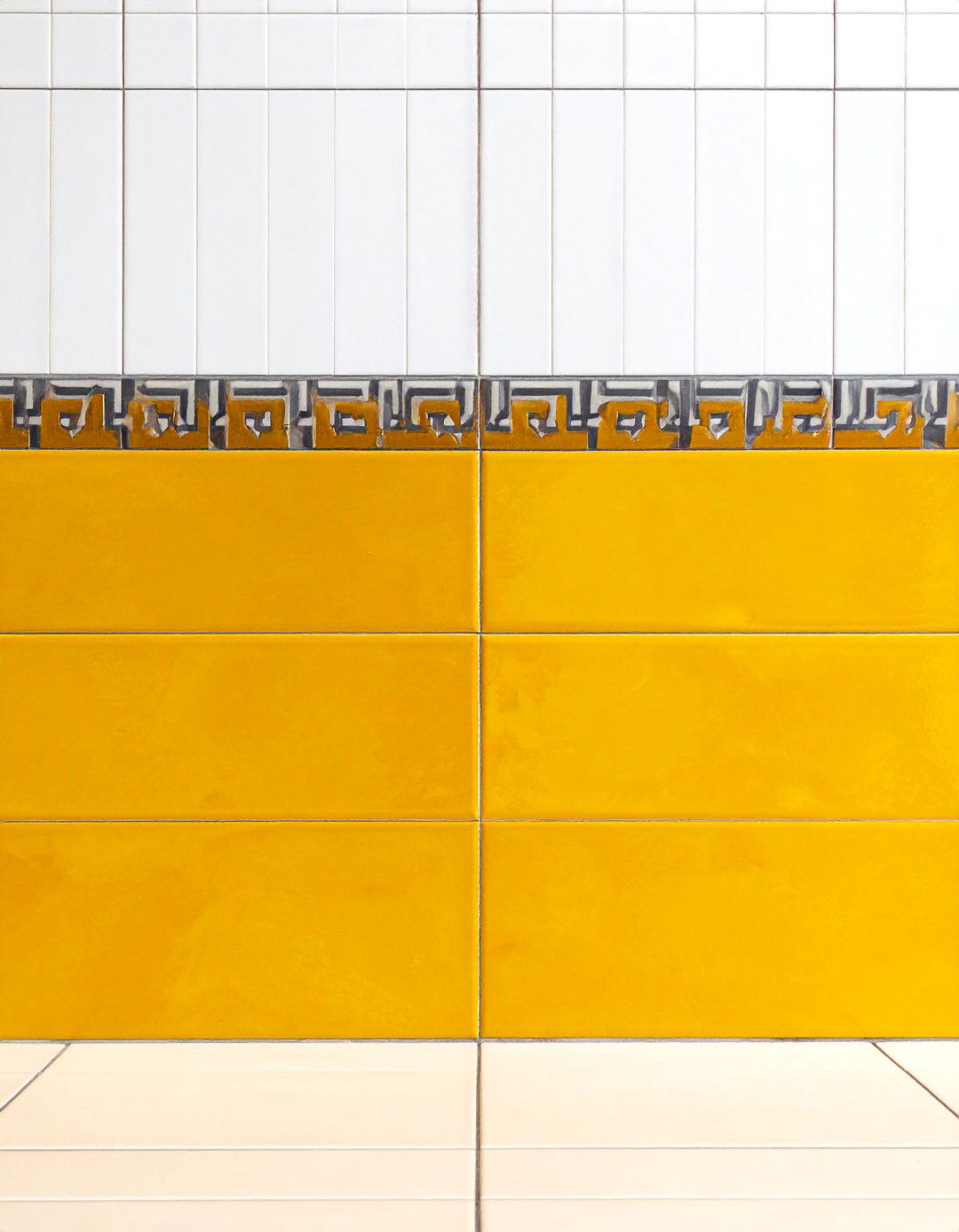 Mustard yellow cement tile accent - 30 cement tile bathroom ideas