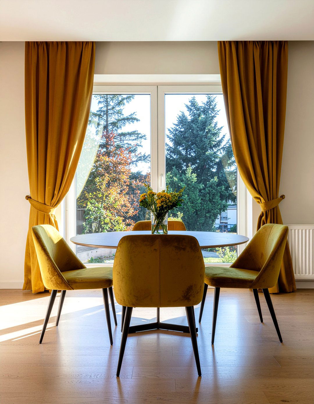 Mustard yellow curtains dining room - 30 mustard dining room ideas