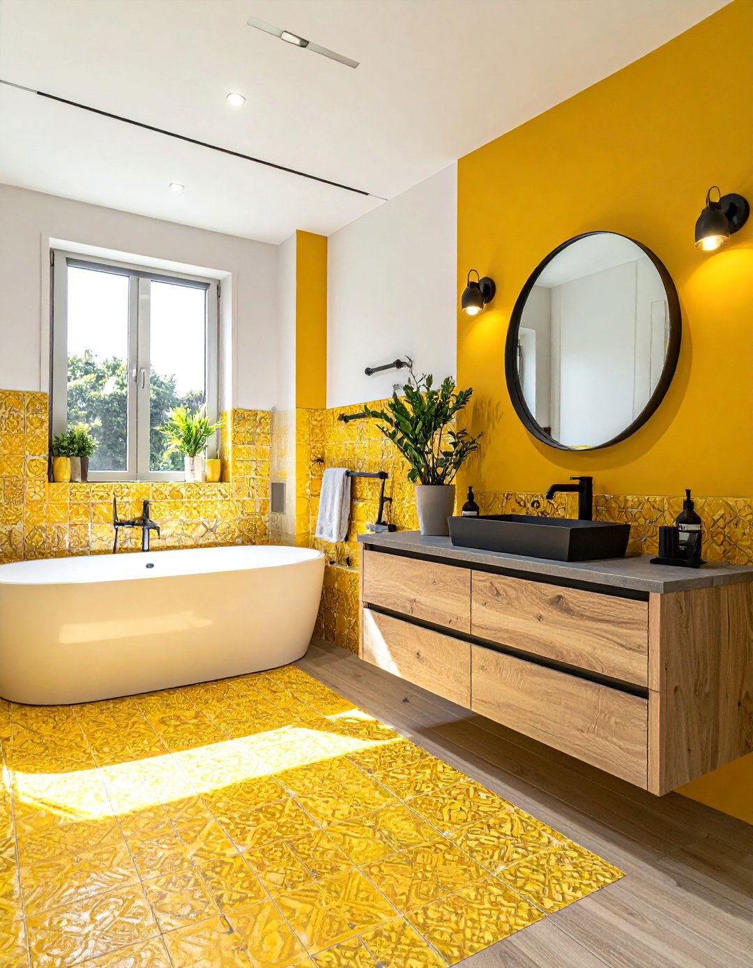 Mustard yellow encaustic tile bathroom - 30 encaustic tile bathroom ideas