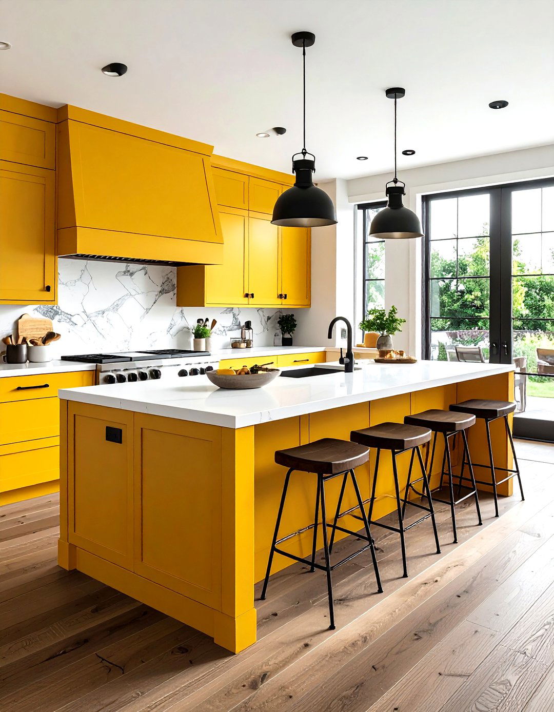 Mustard yellow kitchen island - 30 yellow kitchen decor ideas