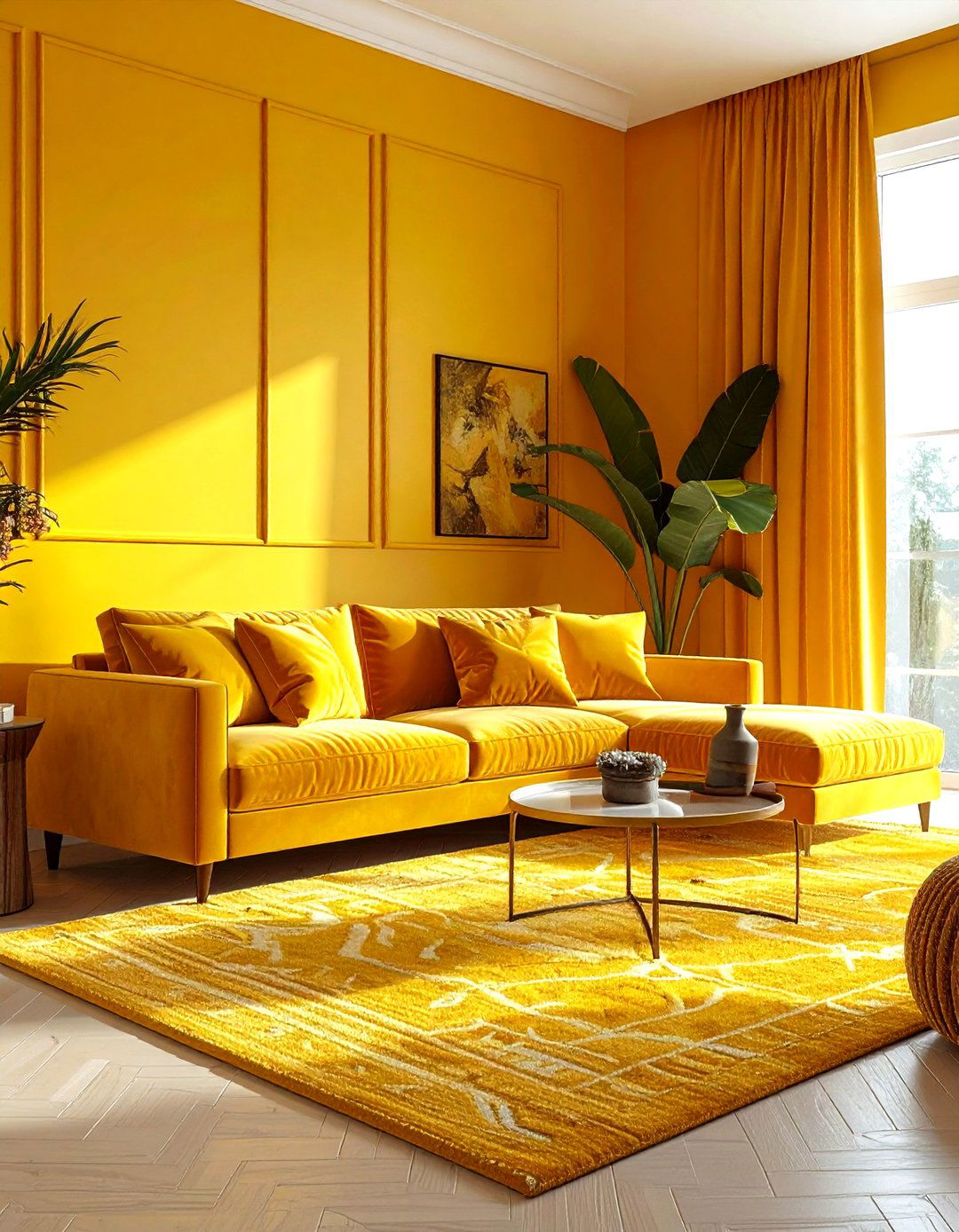 Mustard yellow living room - 30 monochromatic living room ideas