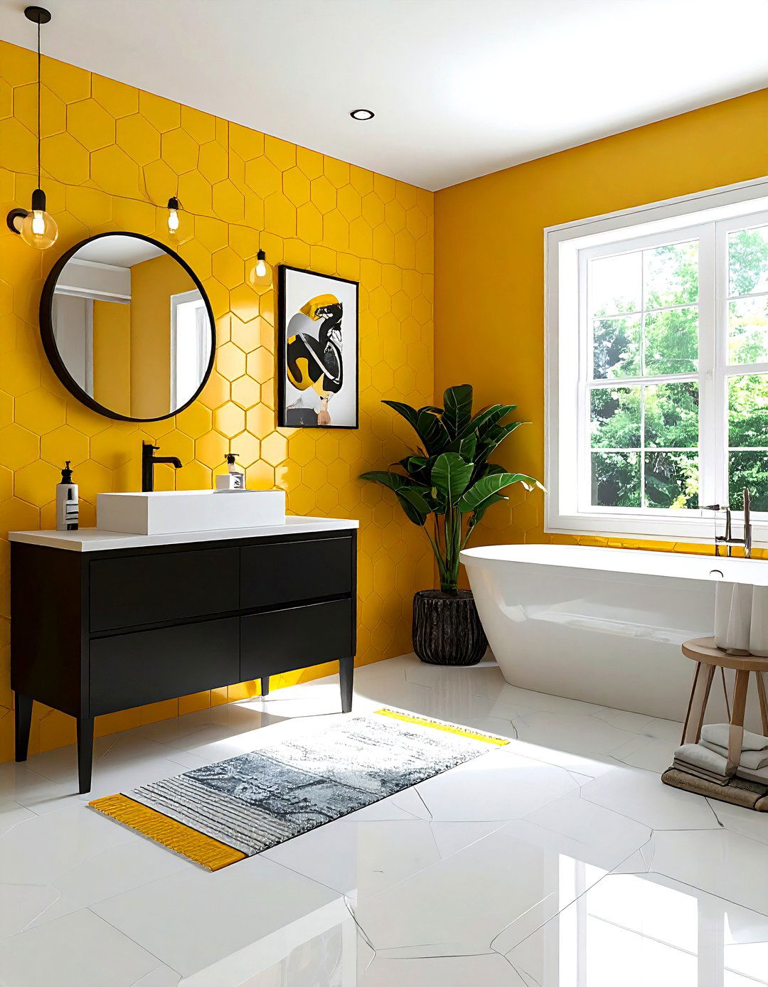 Mustard yellow patterned bathroom tile - 30 patterned tile bathroom ideas