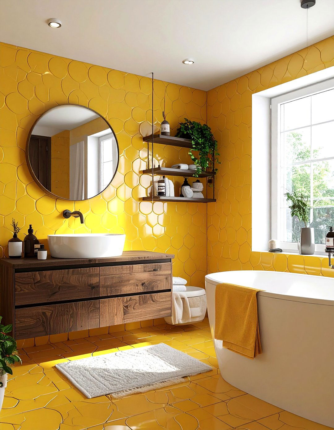 Mustard yellow penny tile bathroom - 30 penny round tile bathroom ideas