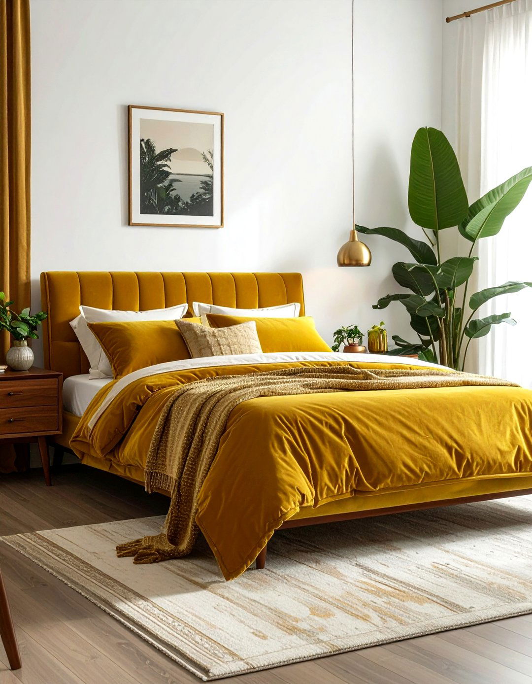 Mustard yellow retro bedroom - 30 mid-century glam bedroom ideas