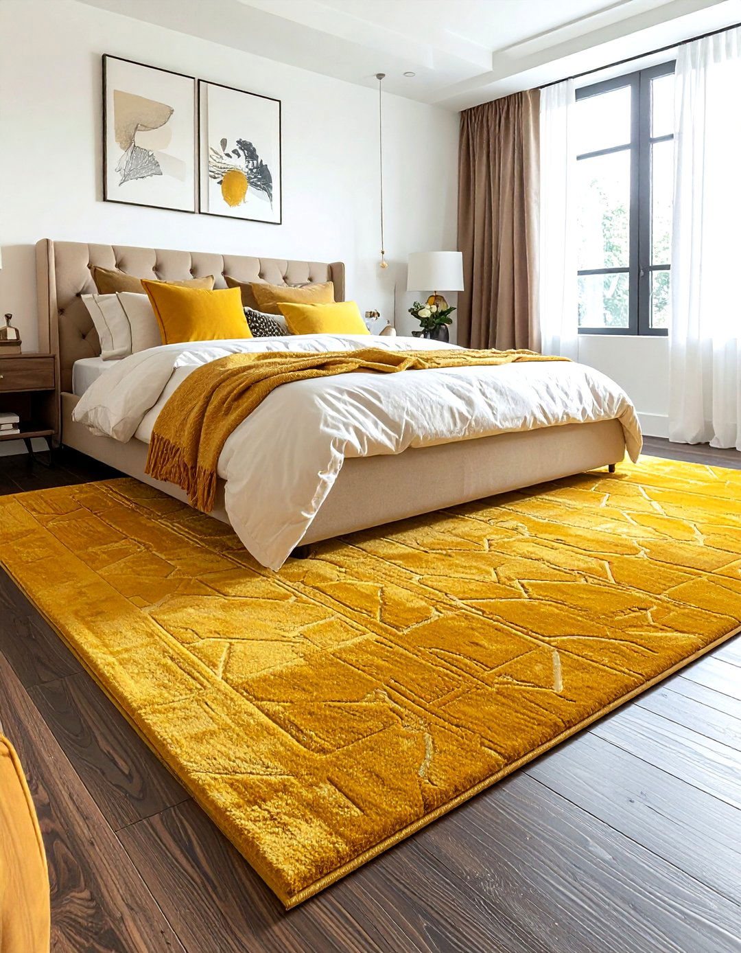 Mustard yellow rug - 30 mustard bedroom ideas