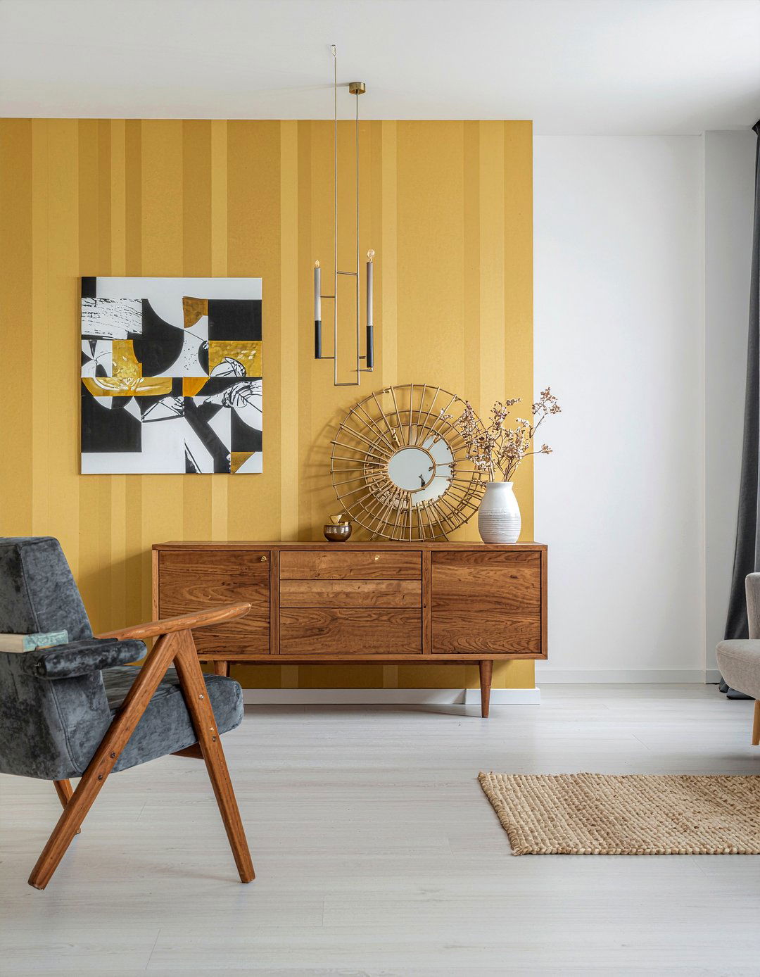 Mustard yellow striped wallpaper - 30 living room striped wallpapers