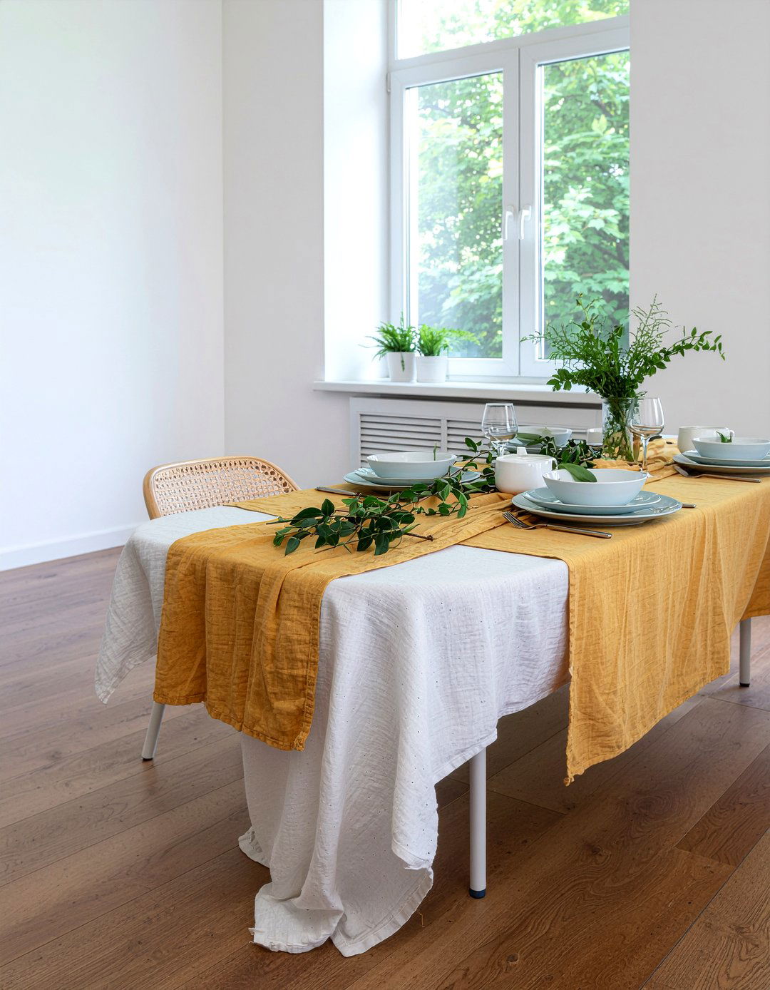 Mustard yellow tablecloth dining room - 30 mustard dining room ideas