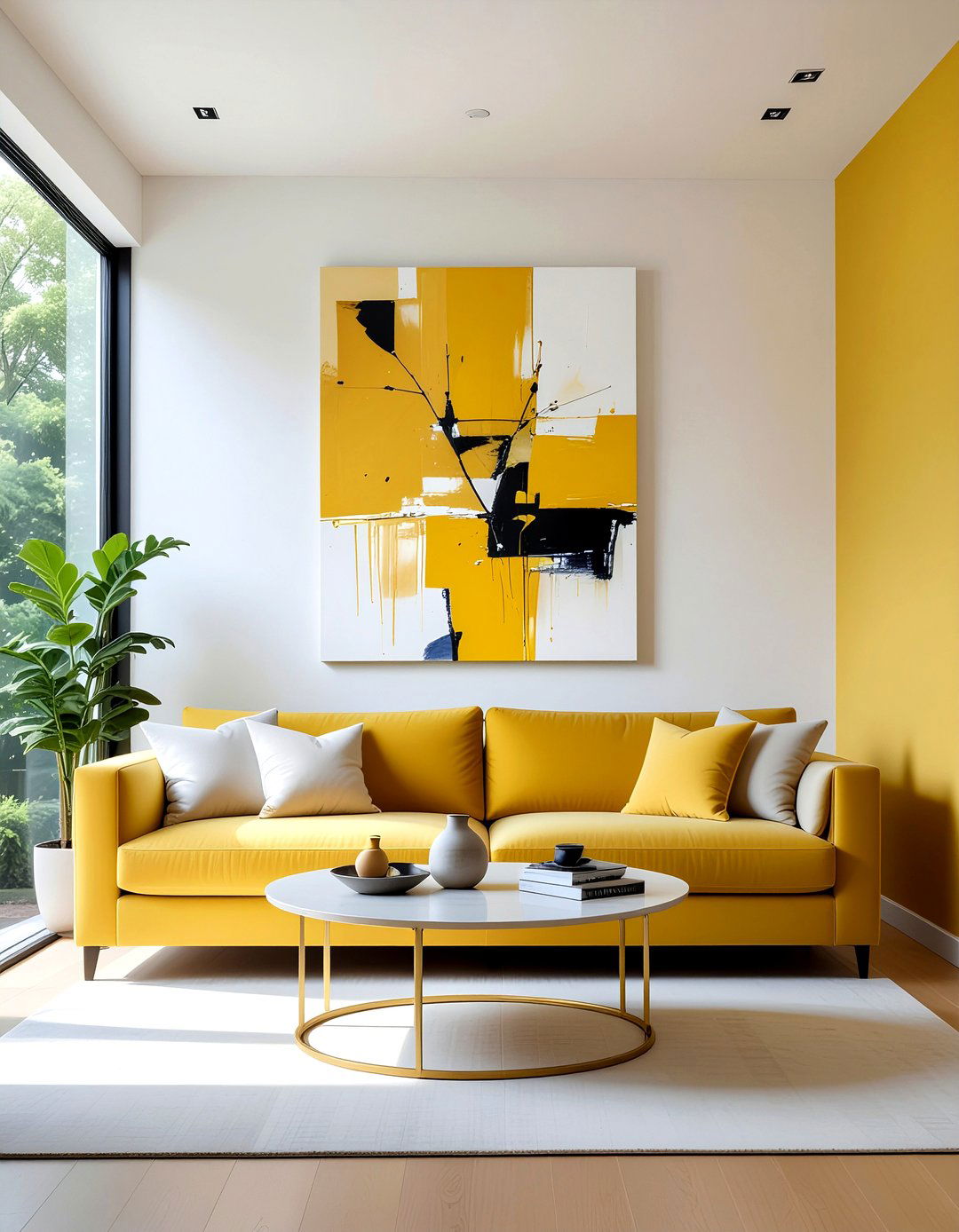 Mustard yellow wall art - 30 mustard living room ideas
