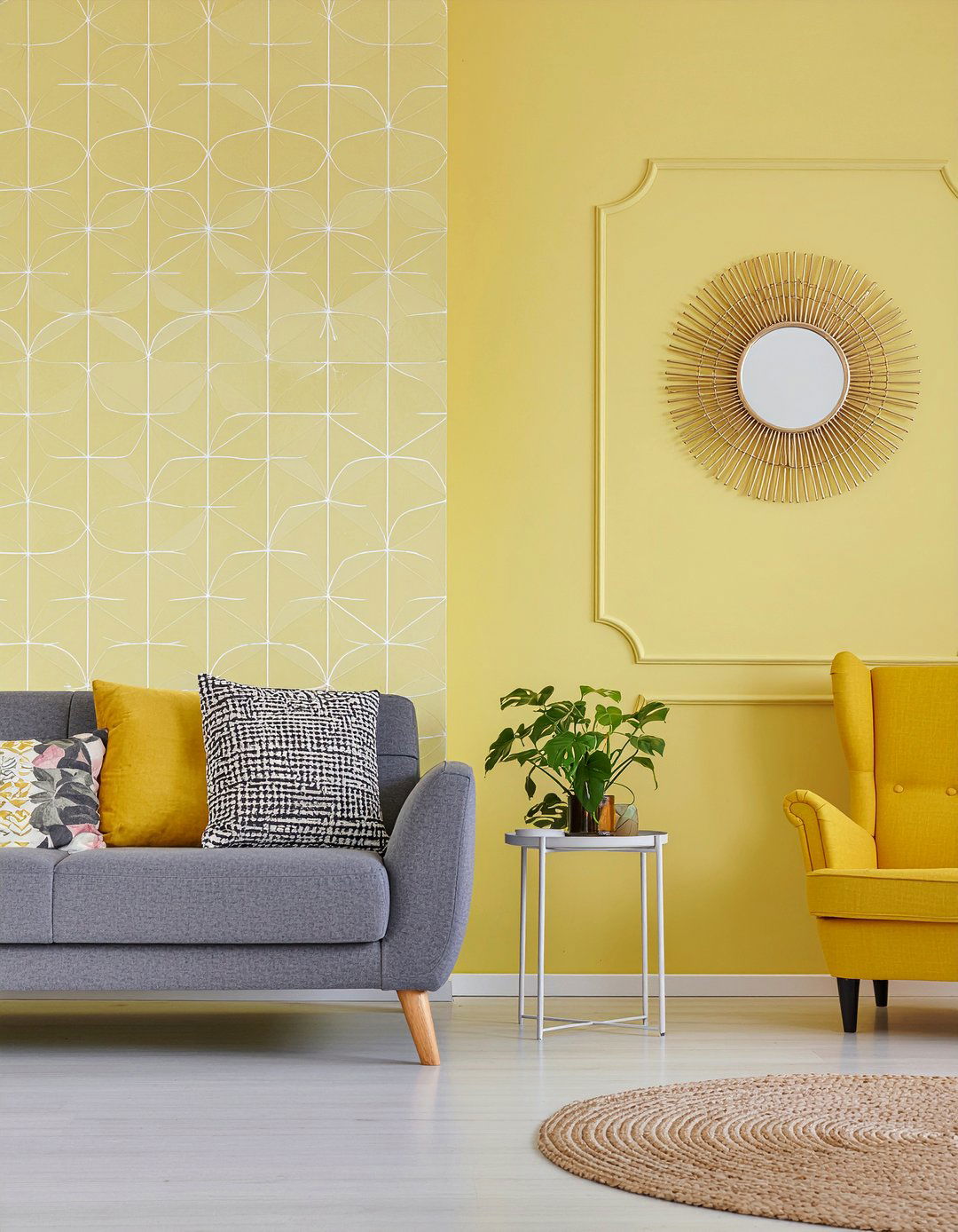 Mustard yellow wallpaper - 30 mustard living room ideas