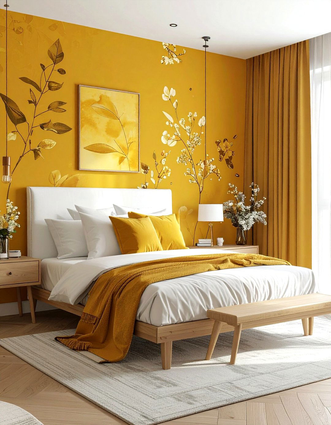 Mustard yellow wallpaper - 30 mustard bedroom ideas