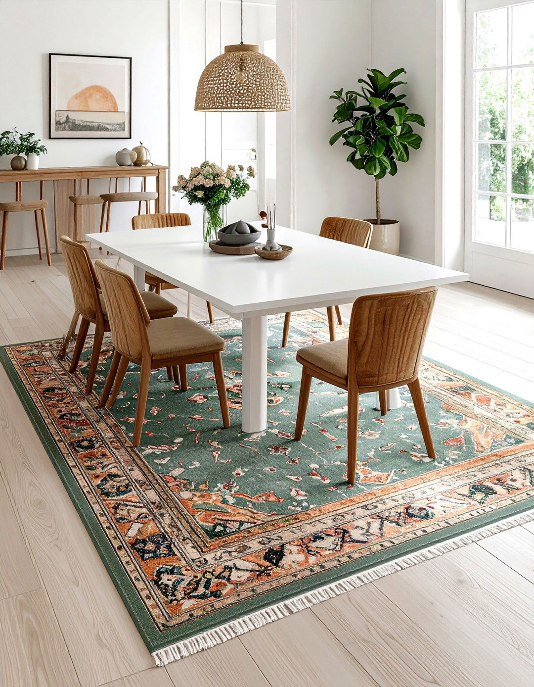 Muted Oushak Rug Dining Room - 30 oriental rug dining room ideas