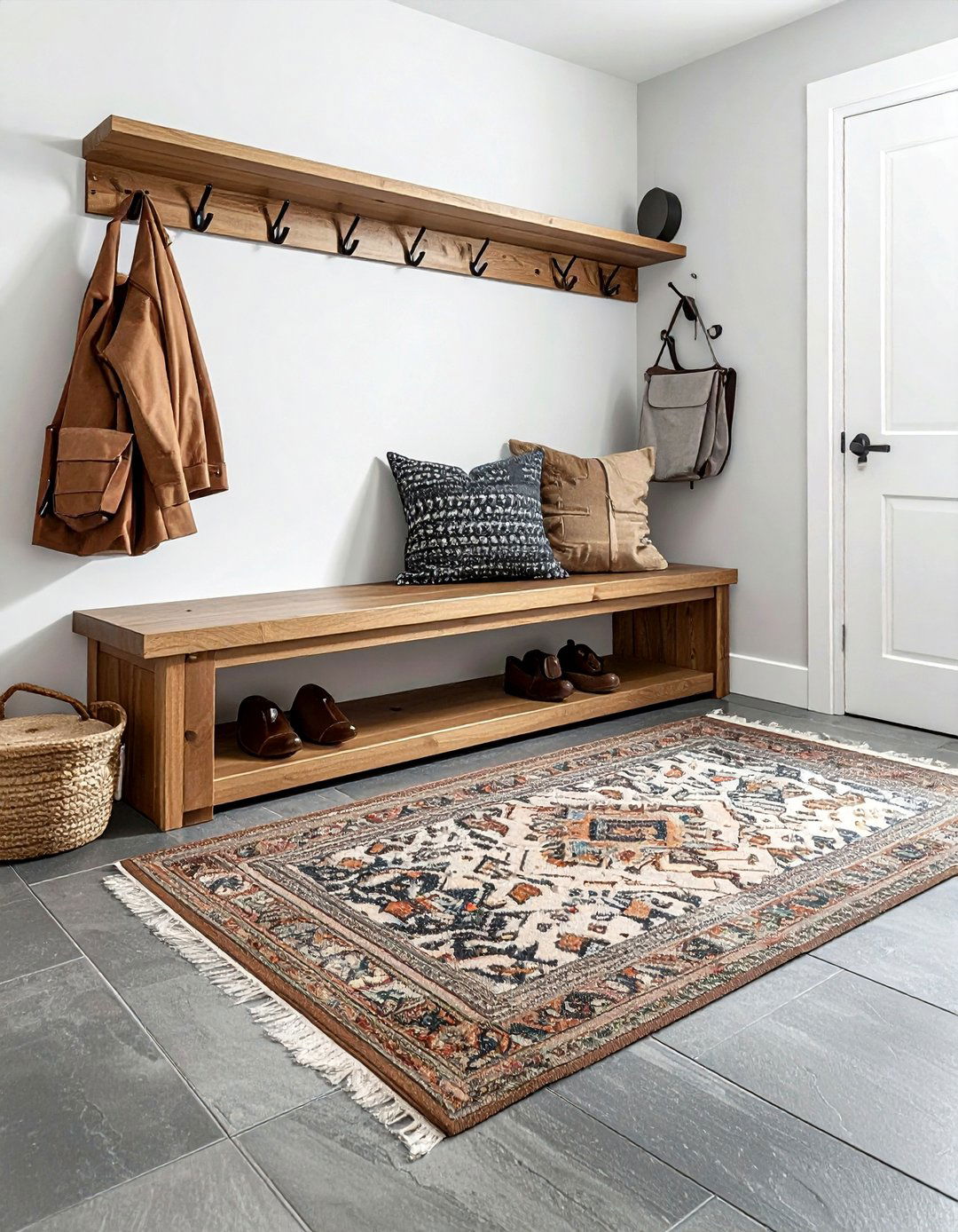 Muted Turkish rug mudroom - 30 Turkish rug ideas